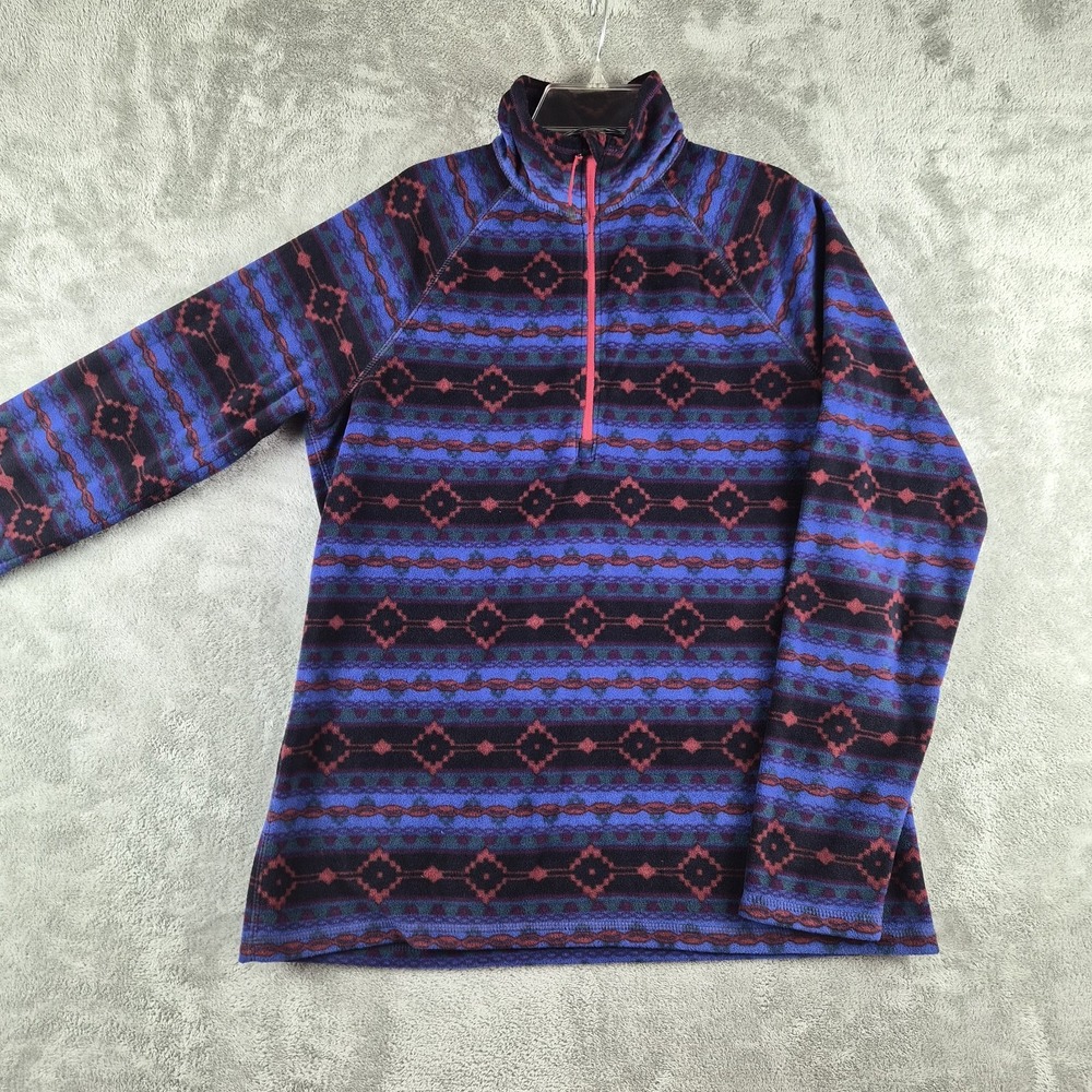 Eddie Bauer Fleece Pullover Womens Medium Blue Purple Southwestern 1/4 Zip